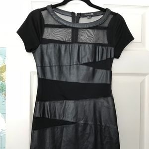 Black faux leather short sleeve dress